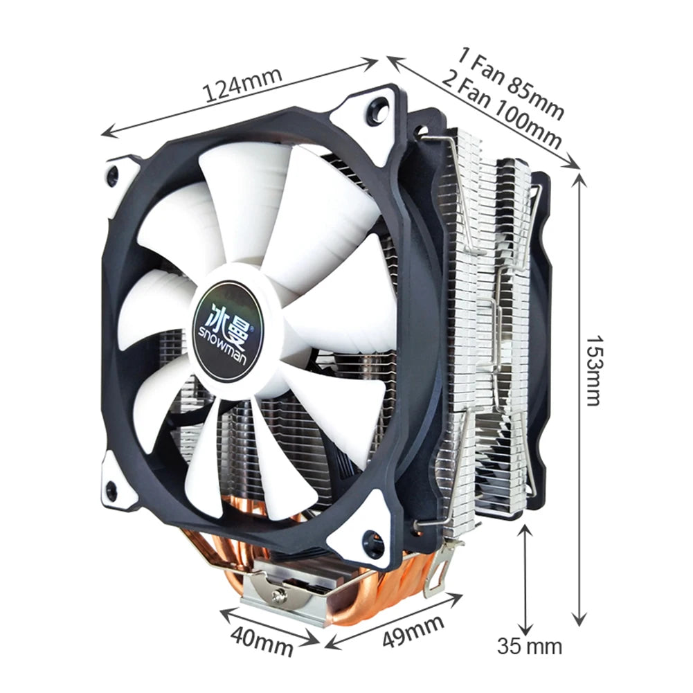 CPU Cooler 6 Heat Pipes 120mm 4 Pin PWM RGB  CPU Cooling Fan PC Quiet for Intel LGA 1200 1150 1151 1155 2011 AMD AM4 AM3
