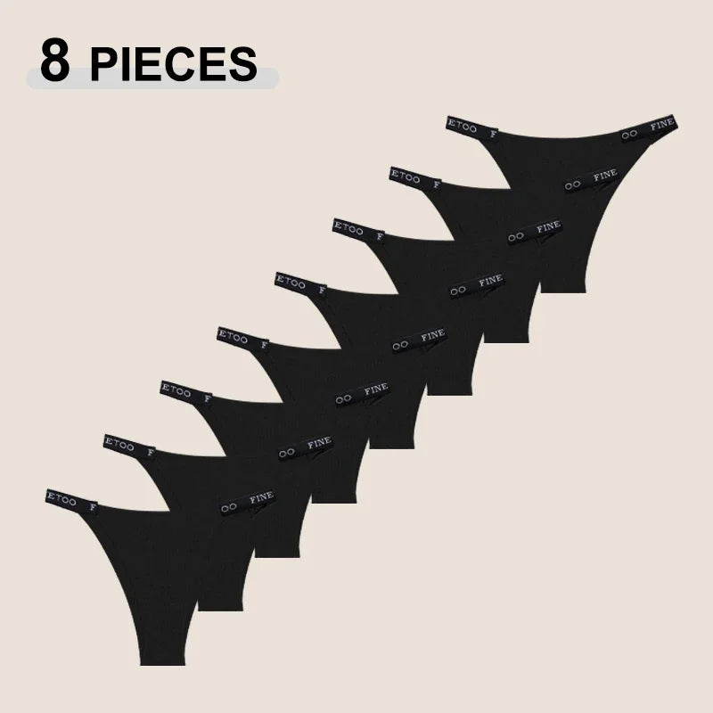 8Pcs/Set Sexy Cotton Low Rise Brazilian Pants For Women Seamless Solid Color Letter Bikini Panties Female Soft Cozy Underpants