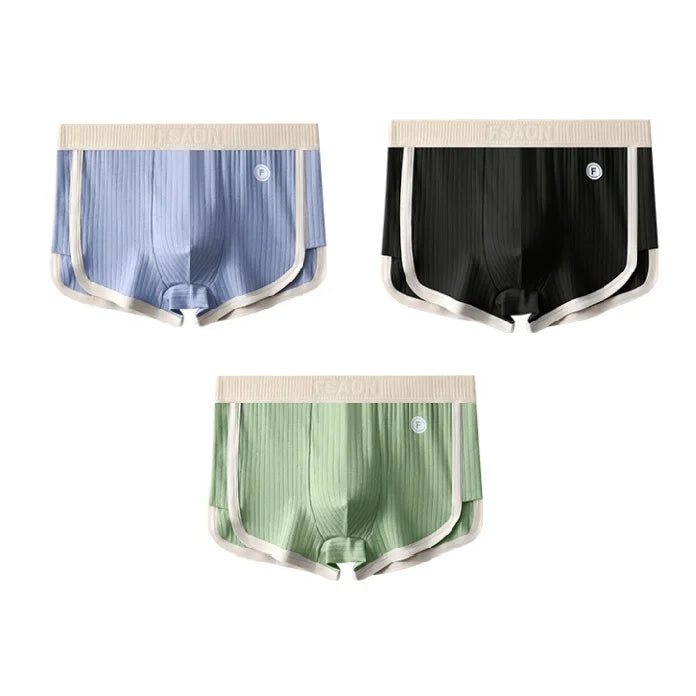 1/3PCS 100% Cotton Solid Striped Men's Boxer Sexy Breathable Mesh U Crotch Underwear High Elastic Widen Waistband Underpants