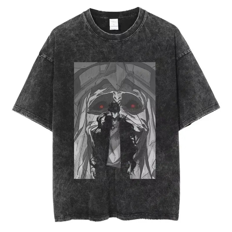 Men's and women's T-shirt plus size Harajuku unisex washed cotton T-shirt Hot Anime Solo Leveling Song Jinyu printed T-shirt