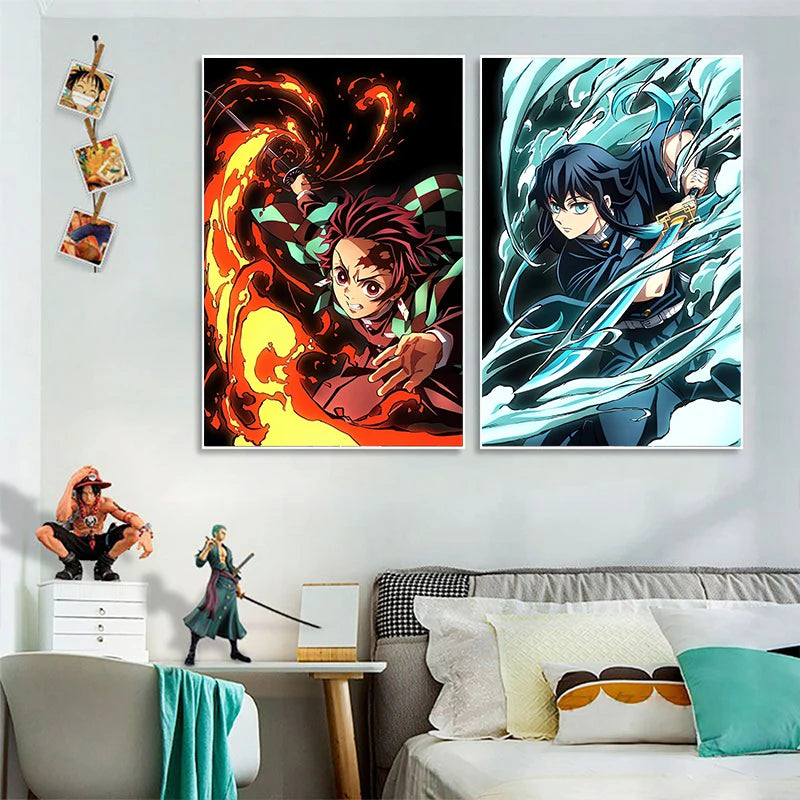 Japanese Anime Demon Slayer Wall Art Poster Nezuko And Tanjiro Home Decor Prints Living Room Bedroom Canvas Painting Mural Gifts