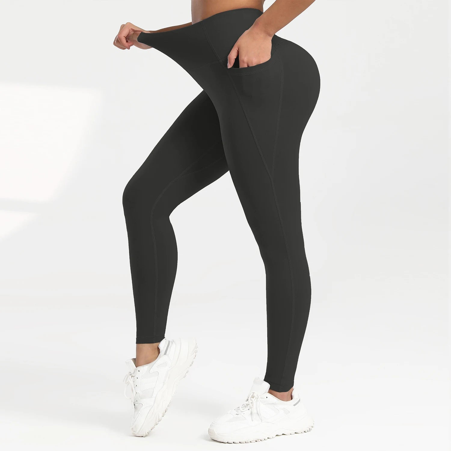 Pockets Gym Yoga Leggings Women Pure Color Casual Outdoors High Waist Skinny Leggings Of Women Running Pants