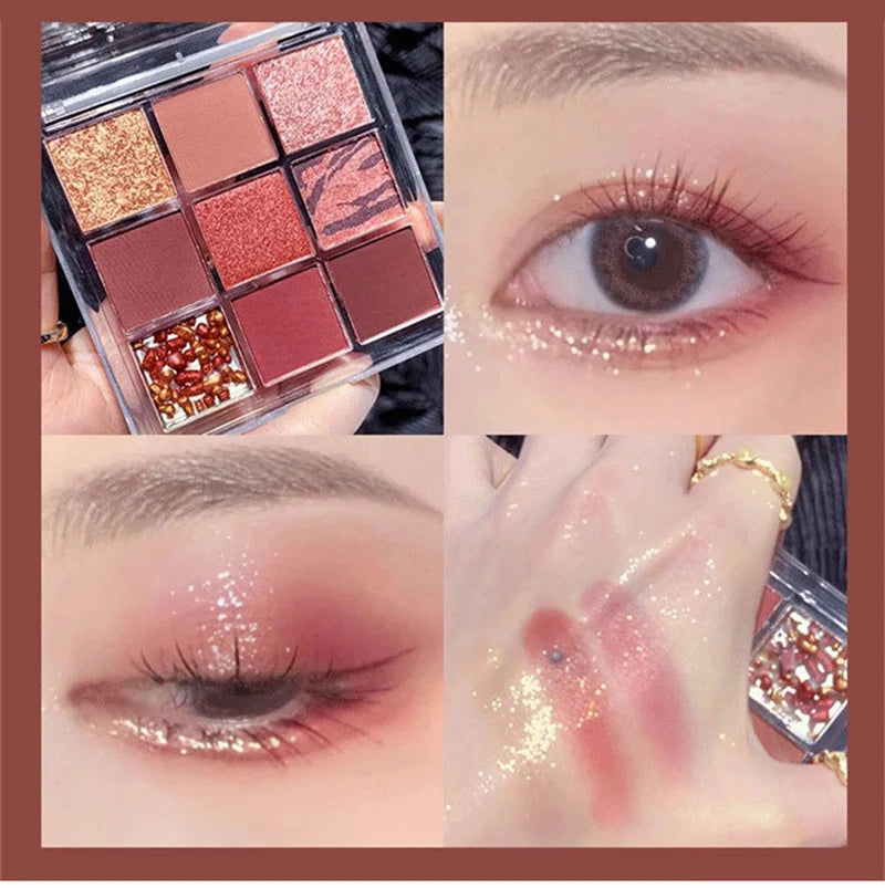 9 Colors Chocolate Eye Shadow Palette Pearly Matte Earth Color Eyeshadow Pallete Shiny Sequins Eye Pigments Lasting Makeup