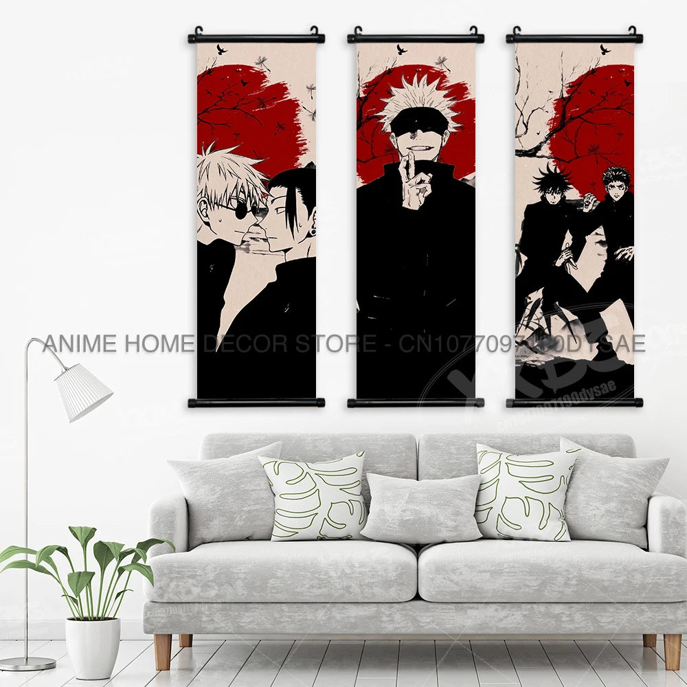 Jujutsu Kaisen Posters Gojo Satoru Canvas Scrolls Picture Panda Home Decoration Wall Artwork Fushiguro Megumi Hanging Painting