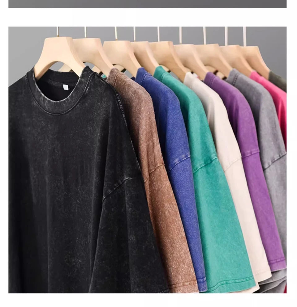 300g Heavy Men Washed Vintage Oversized T-Shirt Street Hip Hop Punk Tee women Harajuku Casual Cotton Short Sleeve Acid Wash Top