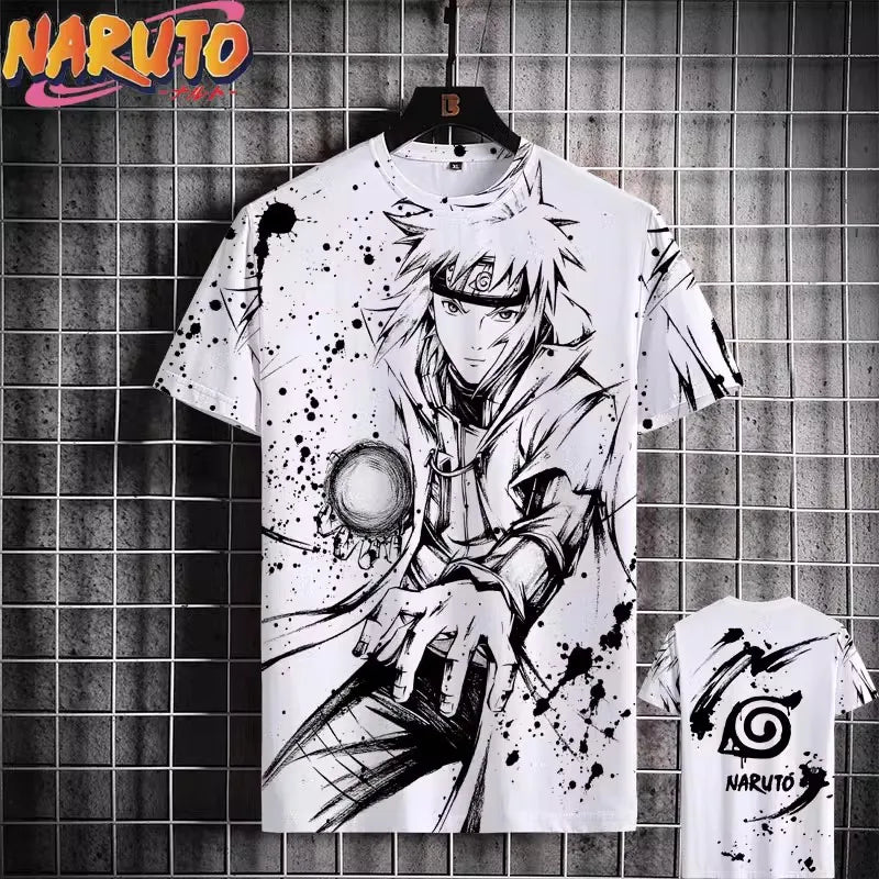 MINISO Naruto Men's T Shirt Japanese Anime 3D Prints Casual Short Sleeve Tees Street Oversized Clothing Fashion Cartoon T-Shirts