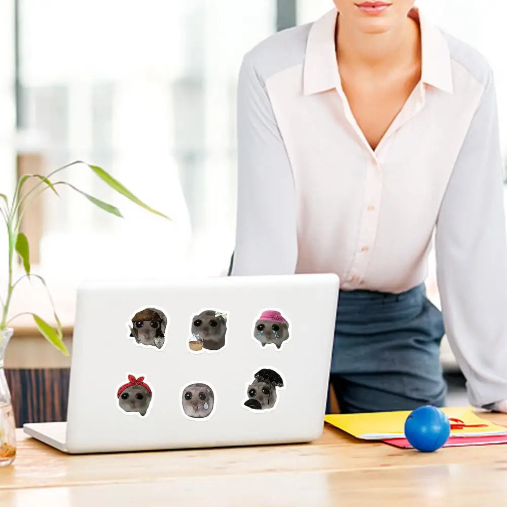 56pcs Sad Hamster Meme Decals Cute Stickers Cute Cartoon Graffiti Decals Cute Sad Hamster Sticker Decals For Laptop Water Cup