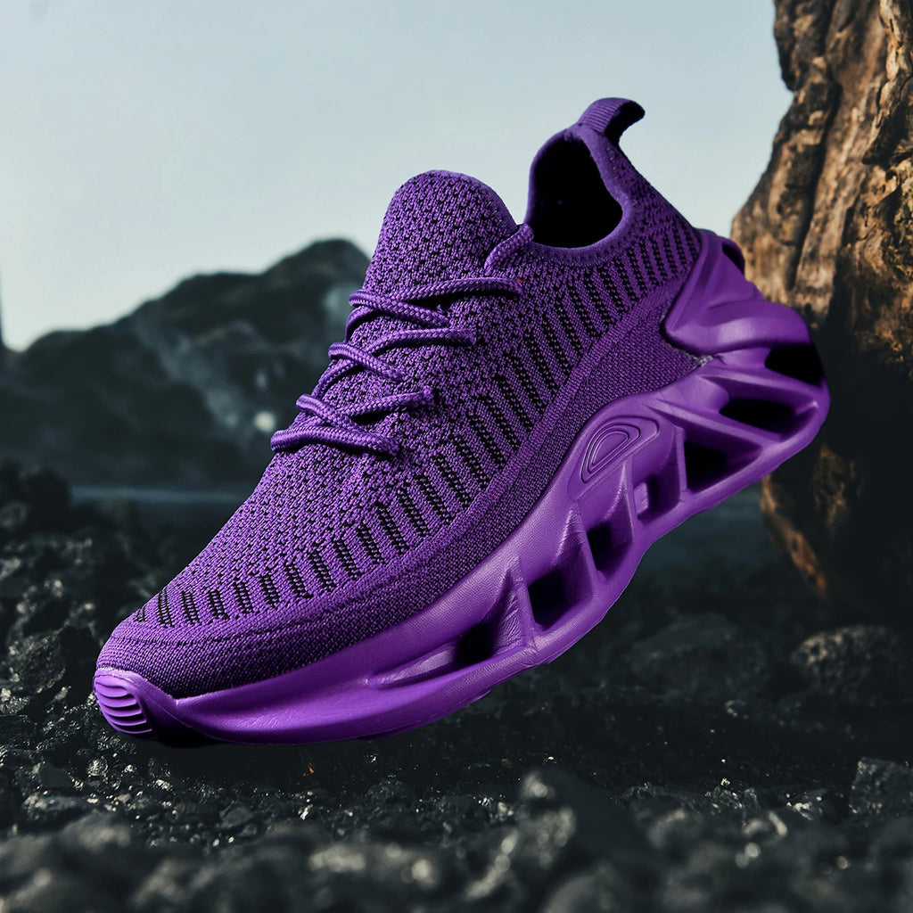 Purple lightweight mesh running shoes for women featuring lace-up closure and modern design.