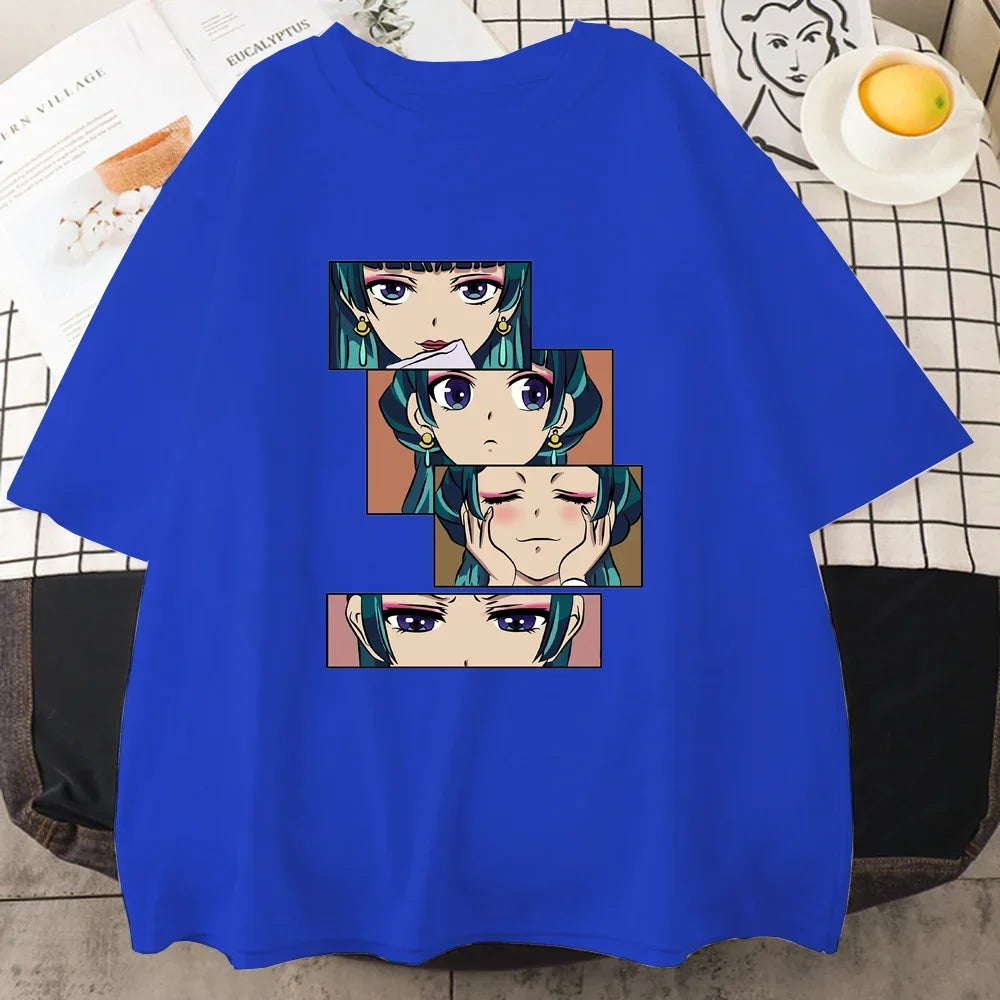 Women’s Harajuku anime T-shirt featuring The Apothecary Diaries graphic. Cute, casual top perfect for streetwear, cosplay, or everyday wear.