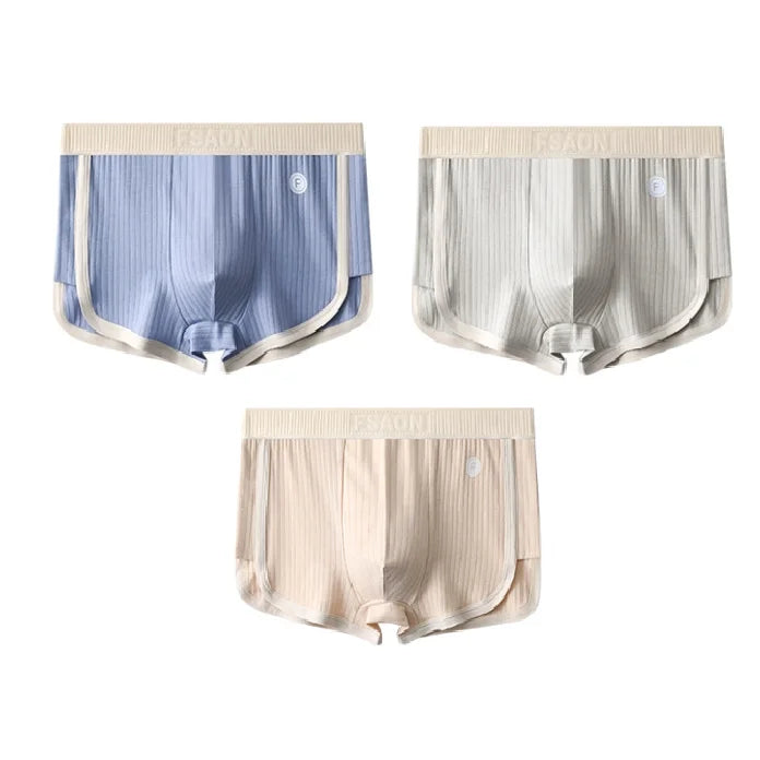 1/3PCS 100% Cotton Solid Striped Men's Boxer Sexy Breathable Mesh U Crotch Underwear High Elastic Widen Waistband Underpants