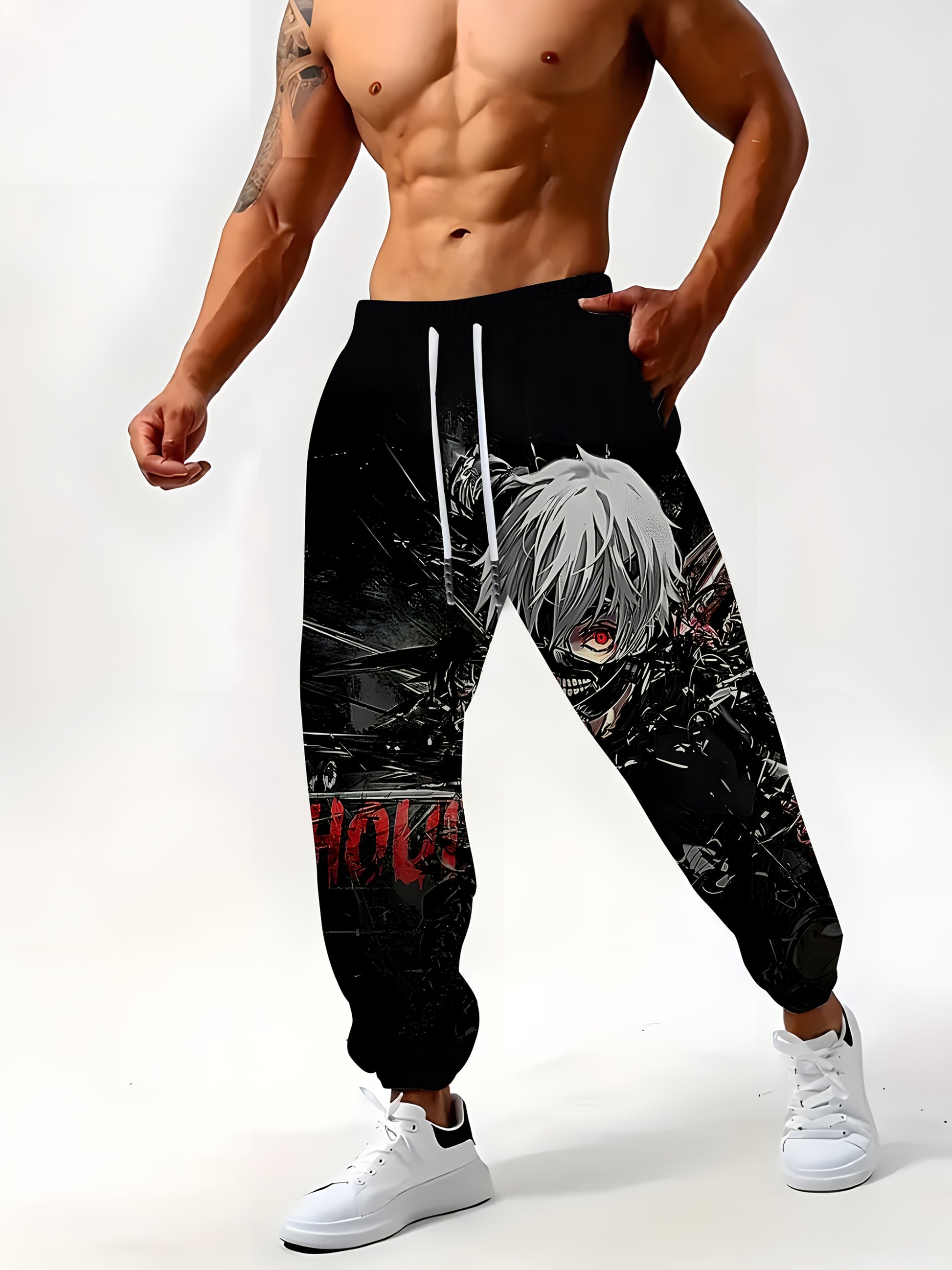 Men's 3D graphic jogger pants with cartoon design. Casual fit, drawstring waist, machine washable—perfect for streetwear, gym, or daily wear.