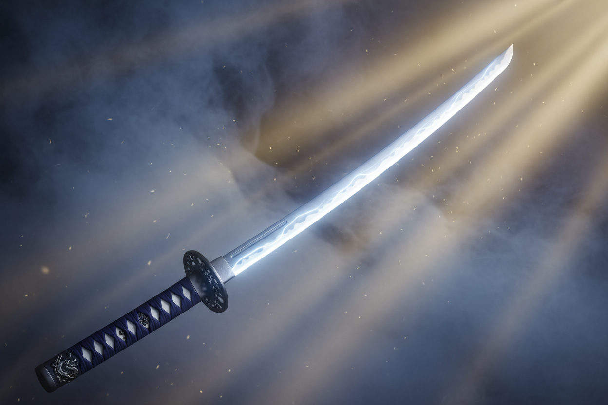 glowing katana with a smokey background